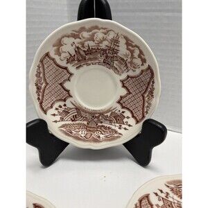 4 Fair Winds Brown by Meakin, Alfred Saucers Brown Ships & Flower